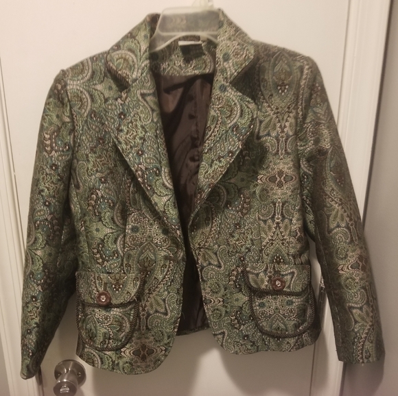 Pre-loved Modern Images Women's Brown, Green and Tan Blazer - Picture 1 of 3